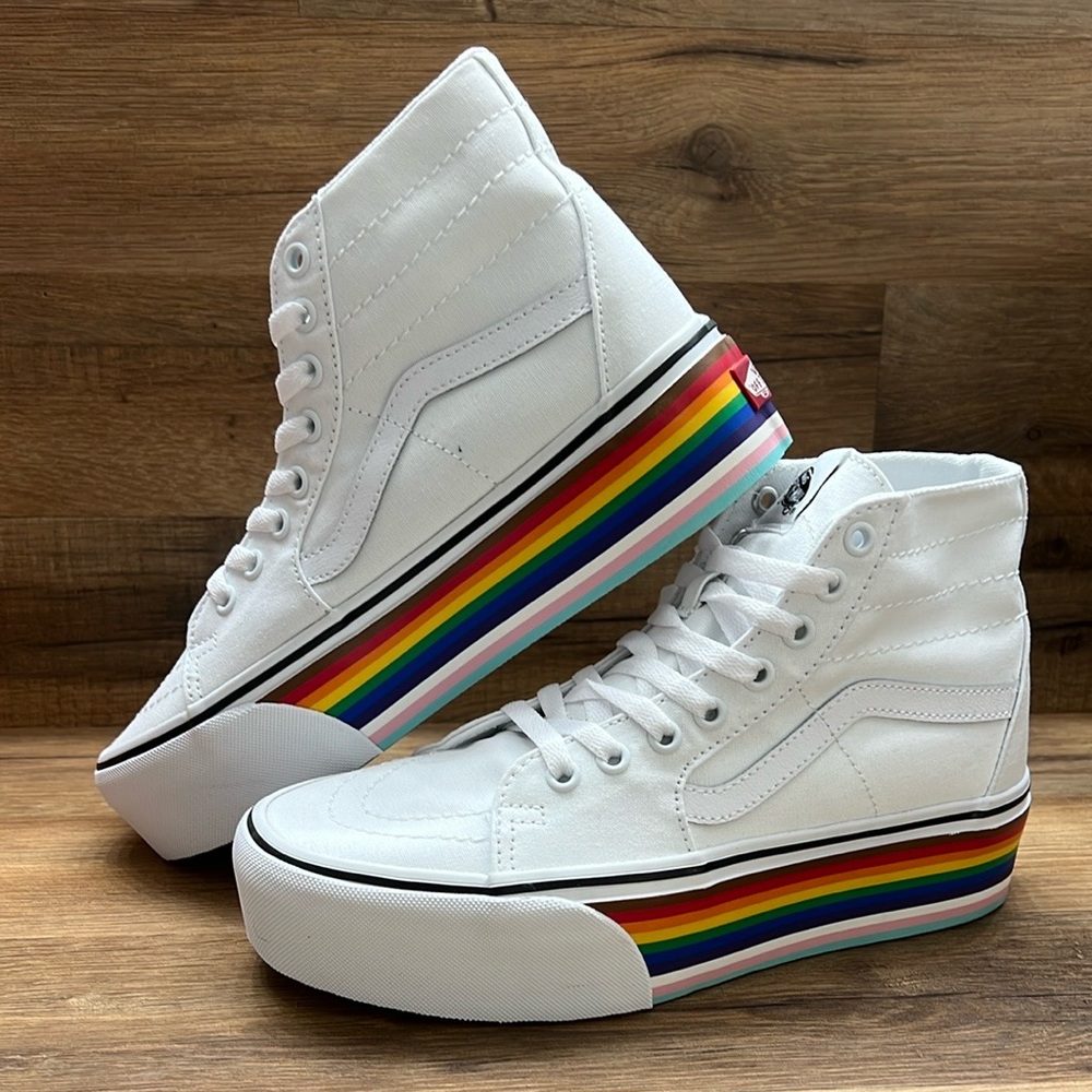 Vans Women's White Rainbow Platform Sneakers